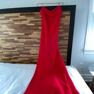 Red silk chiffon long evening party dress by Zola Ice